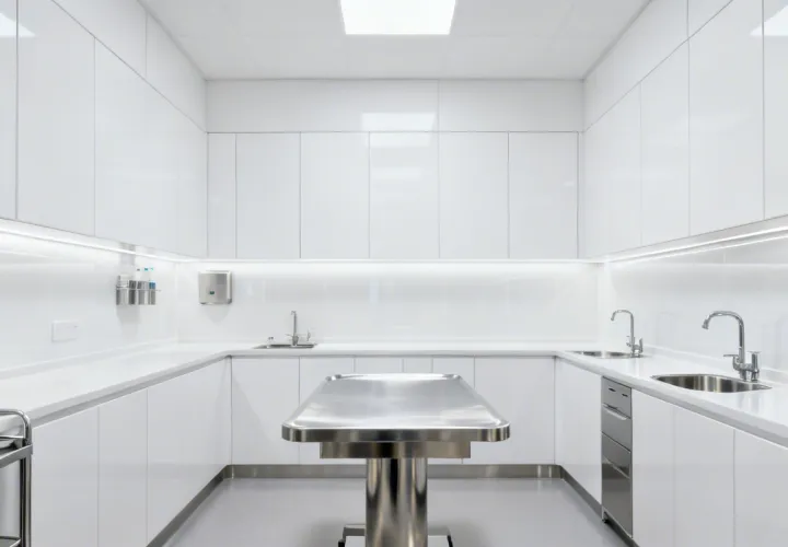 Veterinary clinic with hygienic wall panels